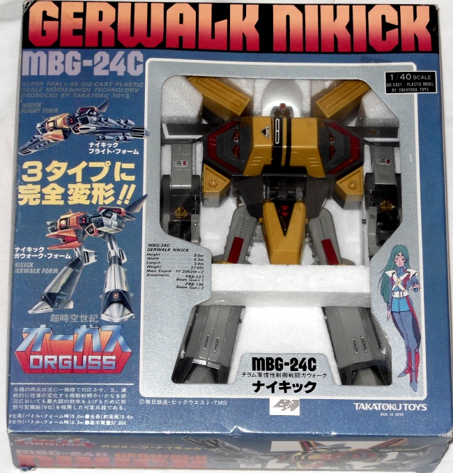 Gerwalk Nikick MBG-24C 1983 1/40 scale Takatoku Toys from (超時空世紀オーガス Chōjikū Seiki Ōgasu)Super Dimension Century Orguss front box cover