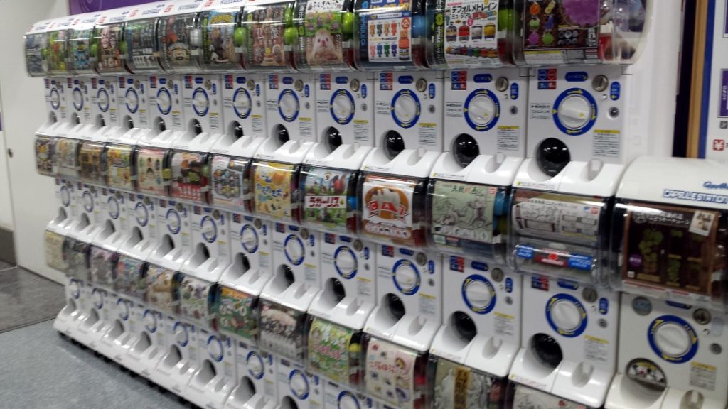 A wall of gachapon machines at Lab electronics - gashapon (ガシャポン) or gachapon (ガチャポン) refer to variety of vending machine-dispensed capsule toys popular in Japan and elsewhere.