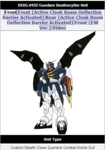 Deathscythe Hell Gundam Wing Deathscythe Gundam Wing from anime (新機動戦記ガンダムW: Endless Waltz Shin Kidō Senki Gandamu Uingu: Endoresu Warutsu) 1997