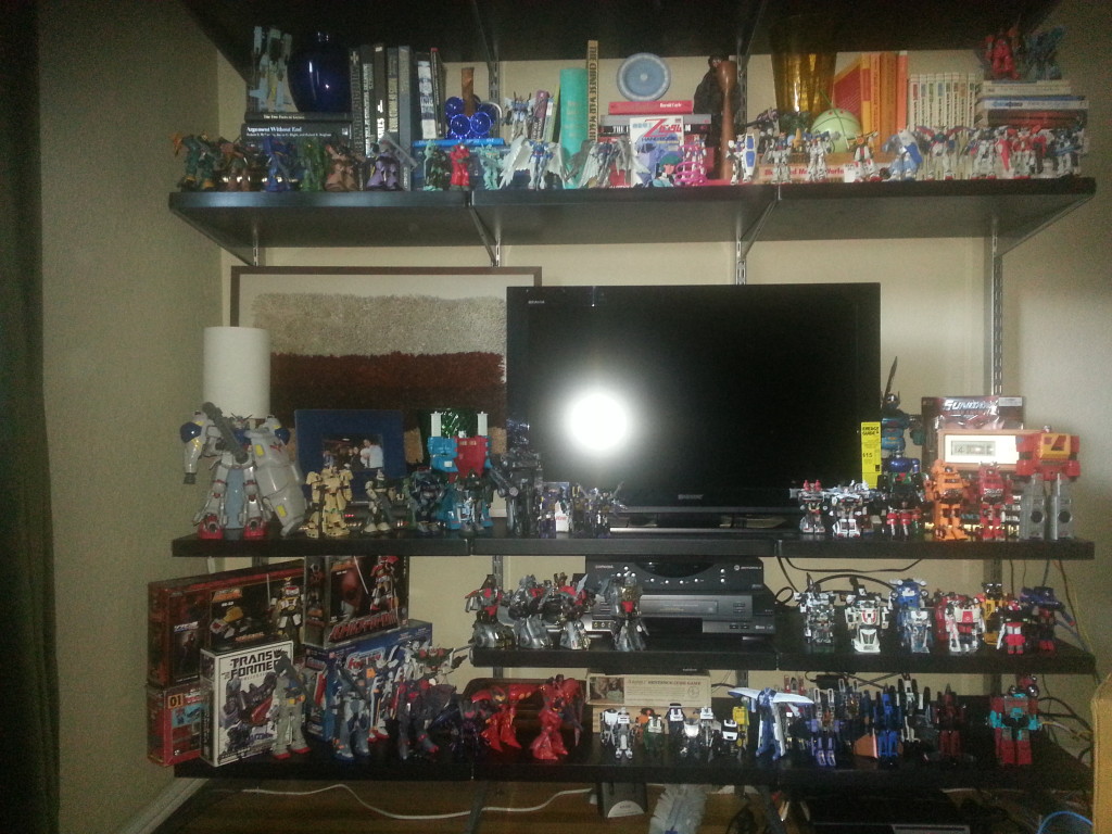 Robot Collection - Gundam and Transformers on my TV stand