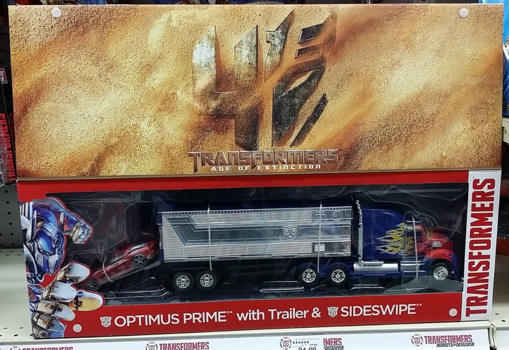 Age of Extinction Platinum Optimus Prime With Trailer & Sideswipe 2014 box flap up